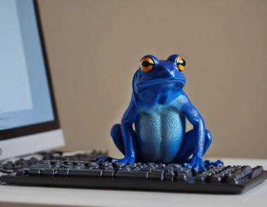Blauwe kikker op keyboard