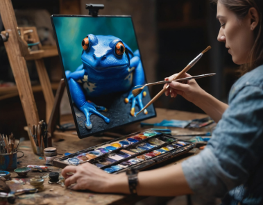 Blue frog painting on monitor